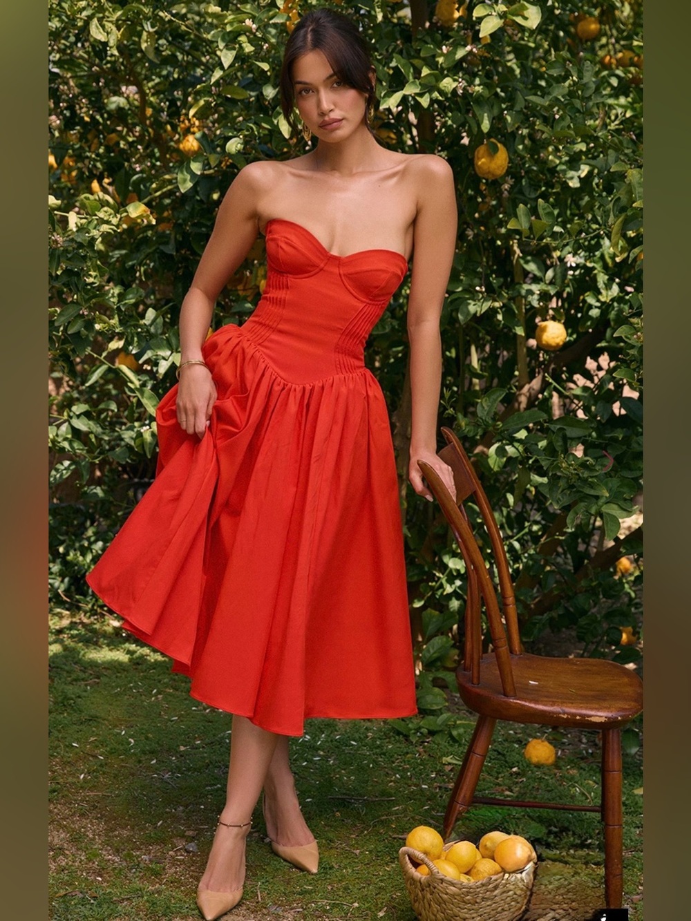 House of CB Elizabeth Italian Tomato strapless midi sundress
